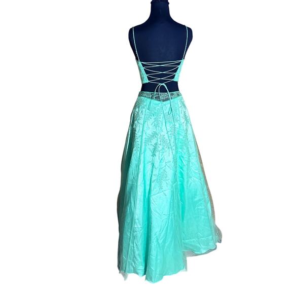 Precious Formals Mint Green Beaded 2 Piece Dress Lace Up Back Size 4 Y2K whimsi - Picture 2 of 16